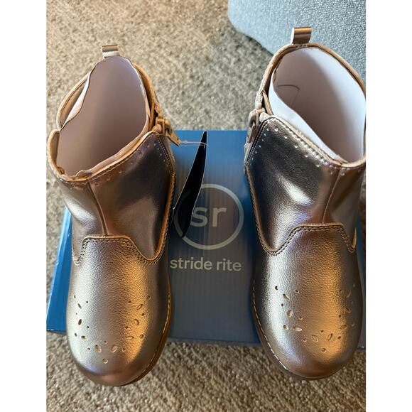 New Stride Rite SR Stella Gold Bootie Size 12M  Perforated Design Zippered - Picture 1 of 7